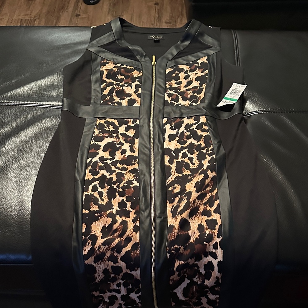 Thalia Sodi Black and Leopard Print Dress